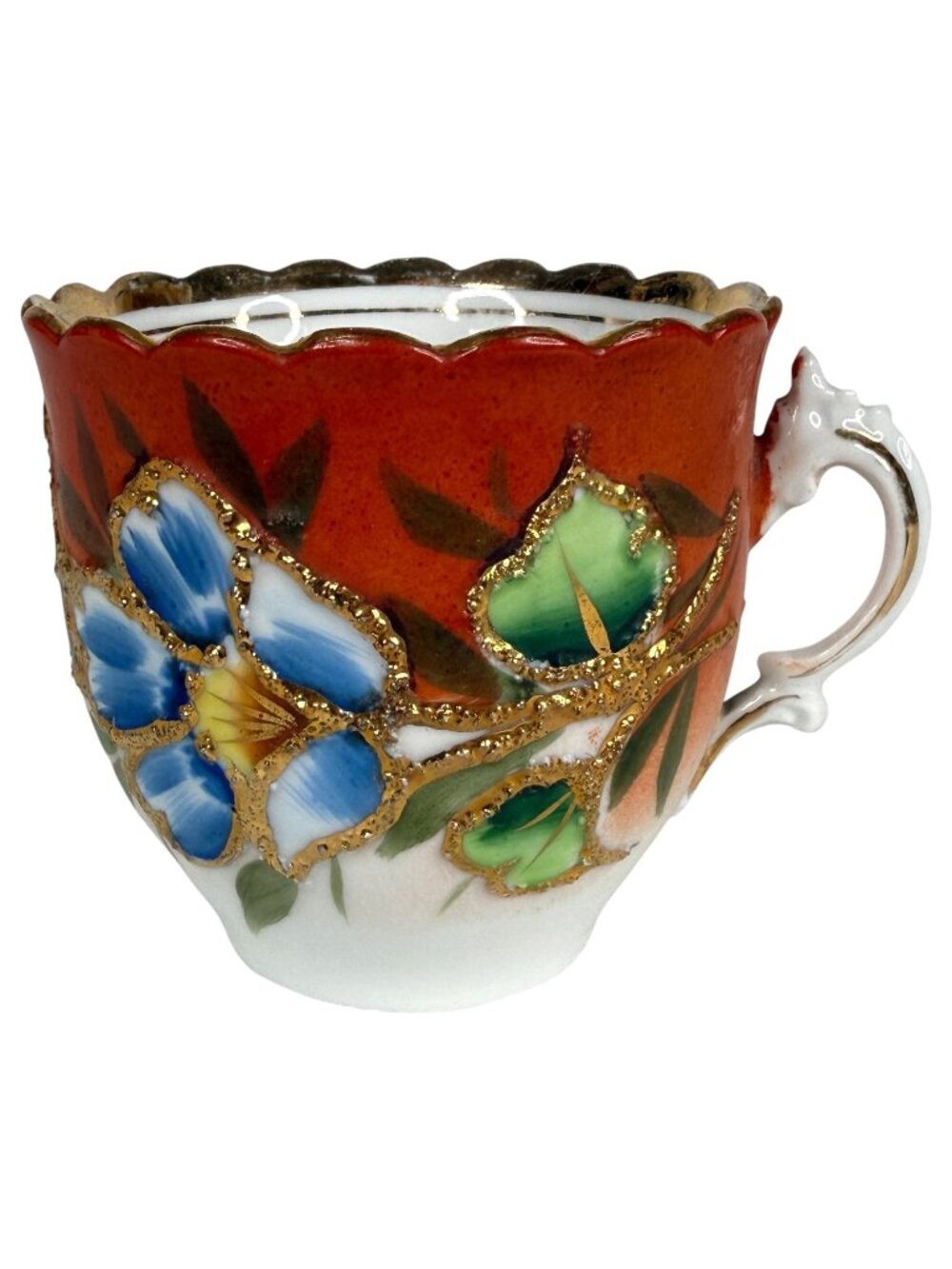 Hand Painted Porcelain Tea Cup Gold Accents & Floral Design‎ Ombre Finish VTG